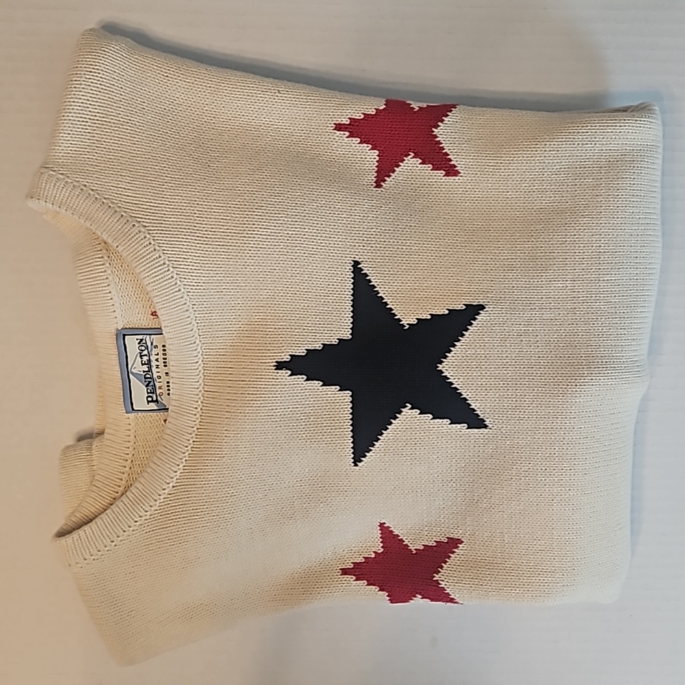 Pendleton Cream Crewneck Sweater with Black and Red Stars